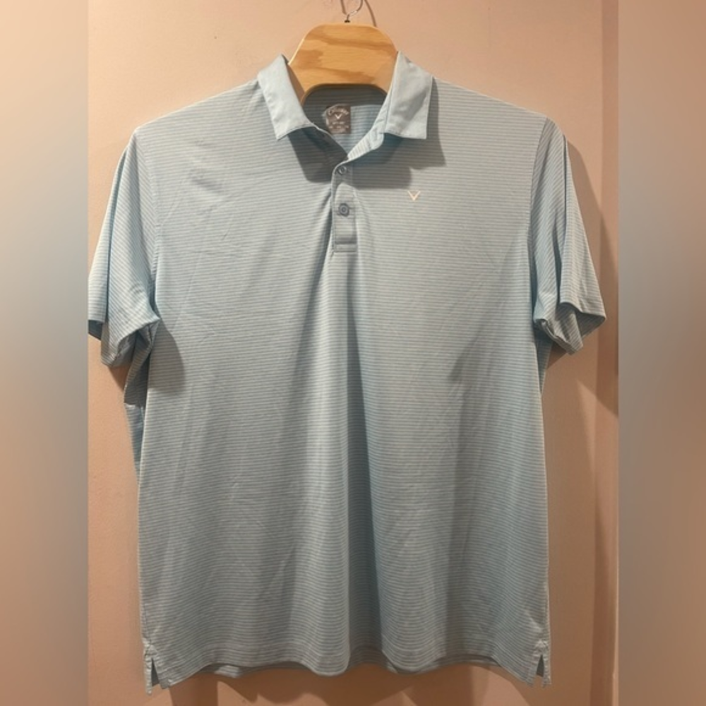 Callaway Polo Opti-Dri‎ Short-Sleeve Golf Shirt Light Blue Striped XXL